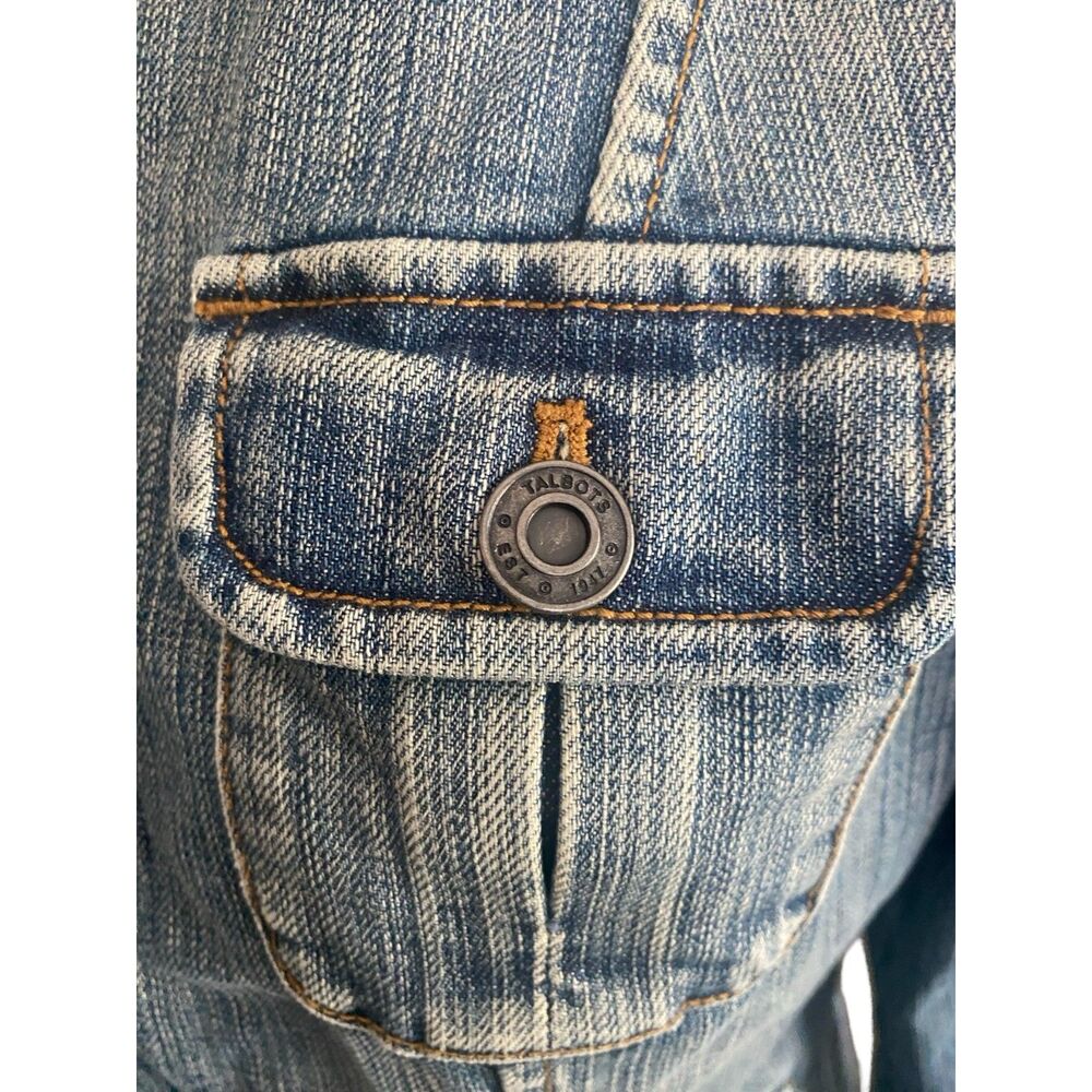 Vintage Talbots Denim Utility Jacket 10P Y2K Blue Jean Trucker Safari Chore Coat - Picture 7 of 12